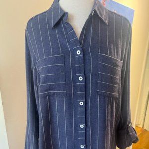 Foxcroft Zoey Brushed Herringbone Shirt in Navy